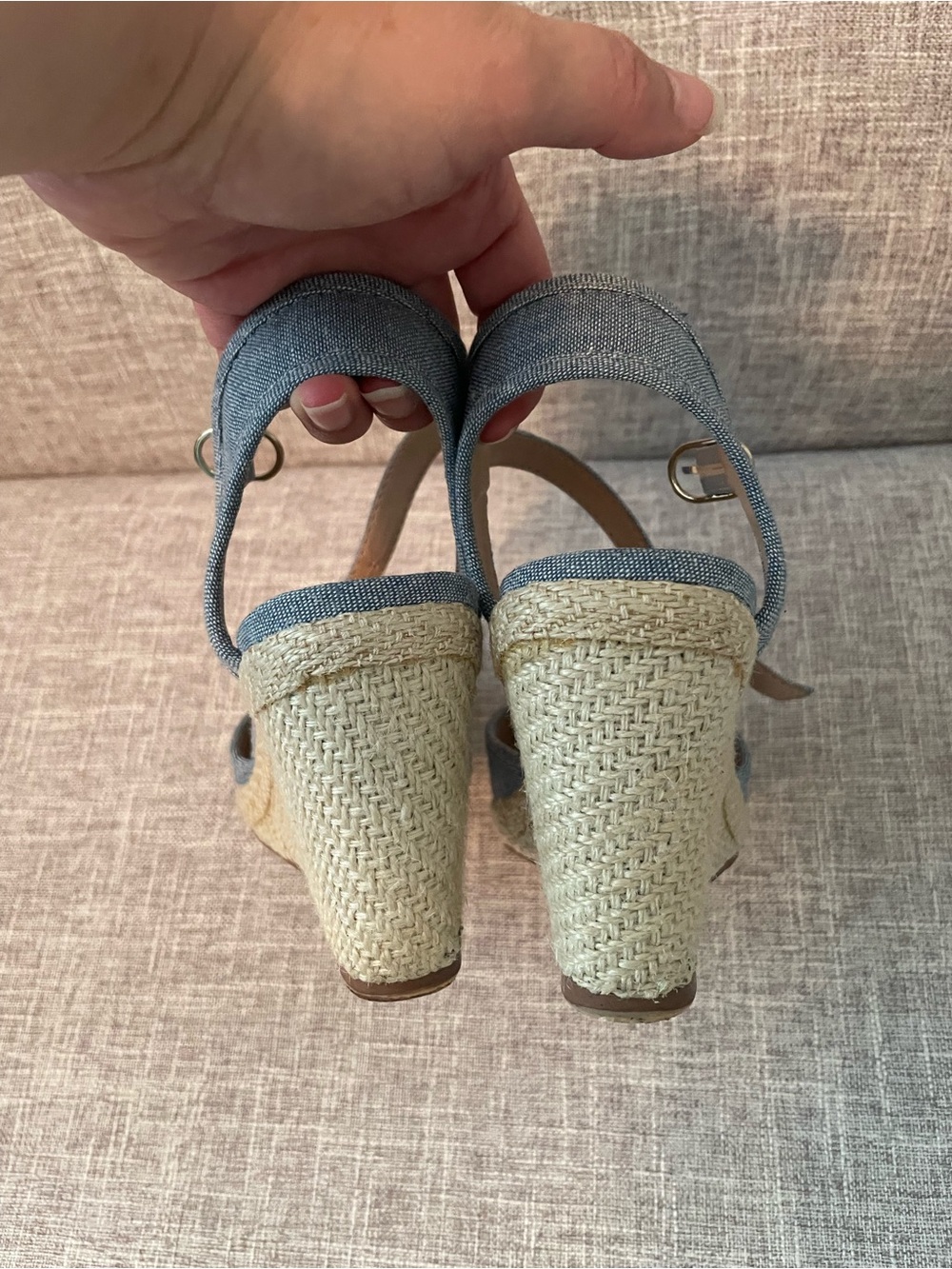 Kelly & Katie blue denim espadrille wedge sandals - Picture 4 of 6
